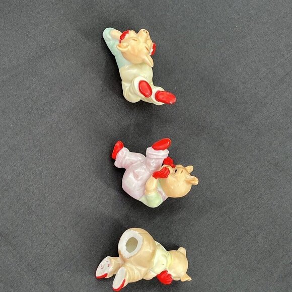 Mid Century Modern Porcelain Pigs Tumbling Made in Japan Vintage Set of 6 - Picture 14 of 15
